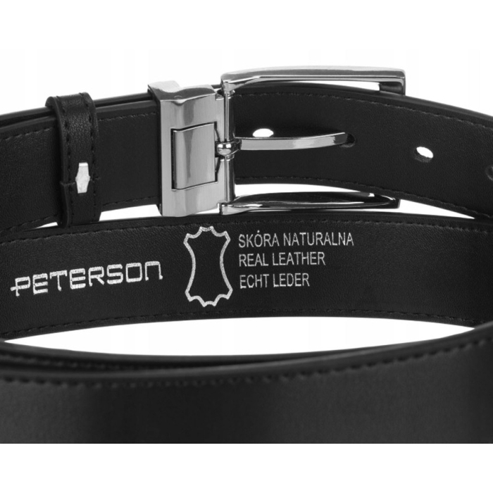 Set cadou: portofel vertical bărbătesc de culoare neagră și curea din piele naturală cu cataramă clasică - Peterson [11]