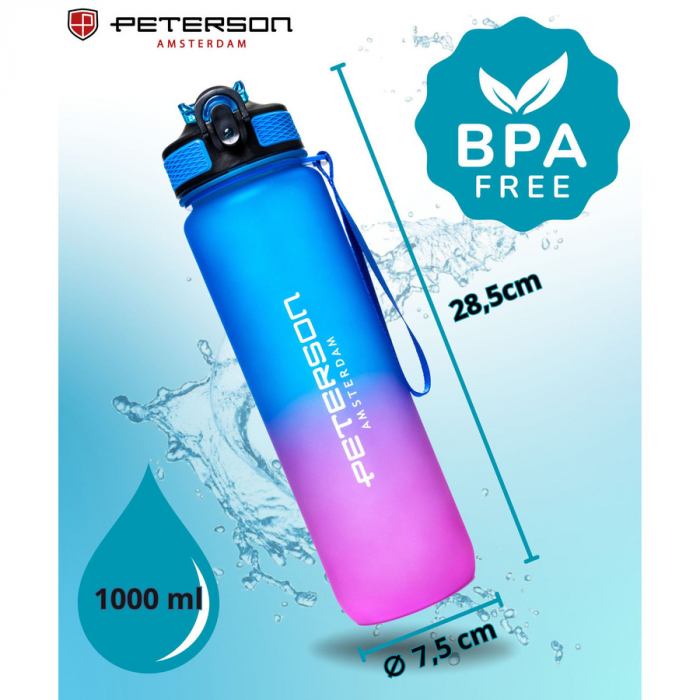 Sticlă de apă Tritan roz și albastră cu pai - Peterson PTR-PTN HY-8014-1L-9577 [2]