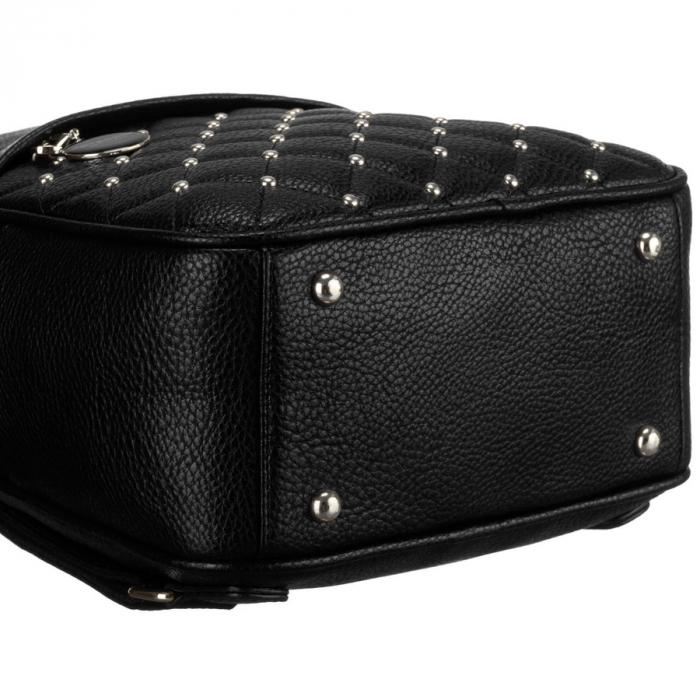 Rucsac elegant de damă, negru, mic, decorat cu matlasare și nituri argintii, piele ecologică Peterson PTR-PTN SPY-1-PIL BLACK [5]