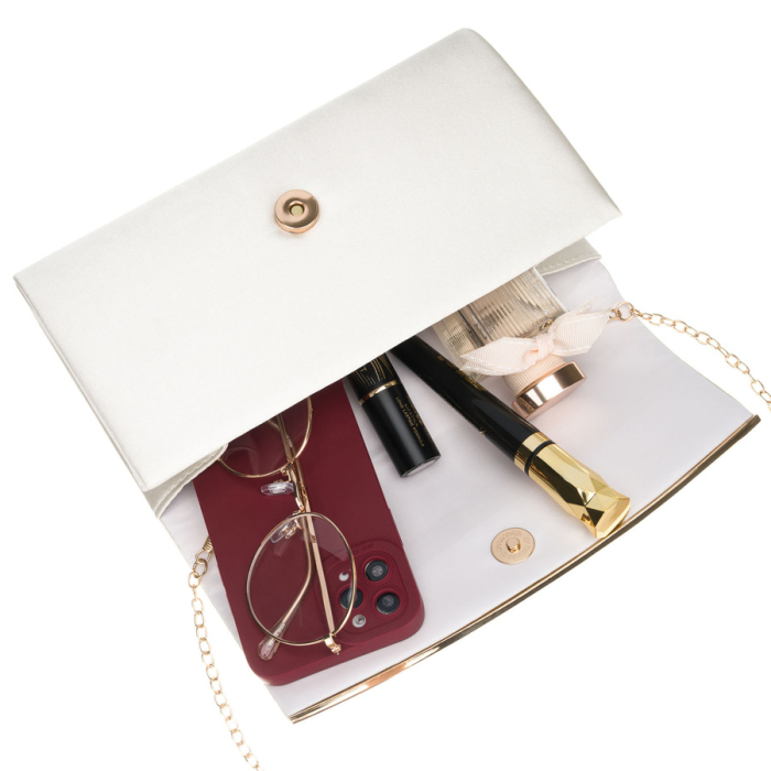 Geantă tip clutch de damă din material sintetic alb, suspendată cu lanț - Rovicky R-XS028-3-0665 WHITE [7]