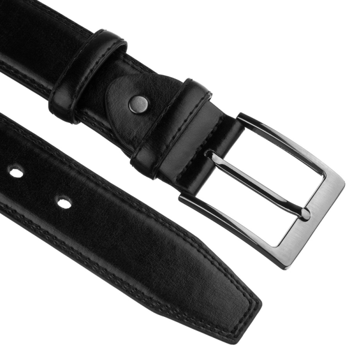 Curea bărbătească neagră din piele ecologică cu cataramă clasică argintie PTR-NL-STU-02 [3]