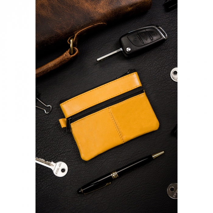 Husa galbena pentru chei din piele naturala cu inchidere cu fermoar PTR-KC-01-PDM YELLOW [3]