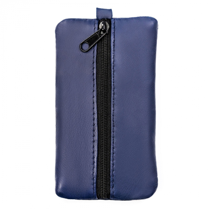 Husa pentru chei din piele de culoare bleumarin cu inchidere cu fermoar PTR-KC-02-PDM NAVY [1]