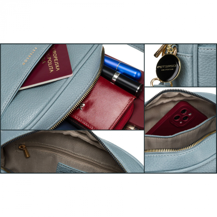 Geantă de damă albastră crossbody cu curea de umăr îngustă și lată, piele ecologică, Peterson PTR-PTN STY-2-F19 BLUE [12]