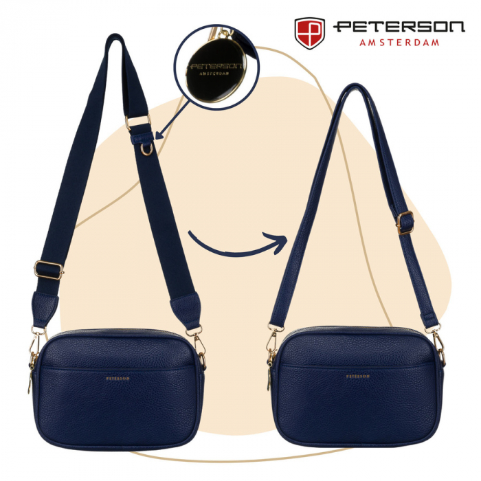 Geantă de damă bleumarin urbană și la modă, cu două curele și breloc, confecționată din piele ecologică de la Peterson PTR-PTN STY-2-F19 NAVY [10]