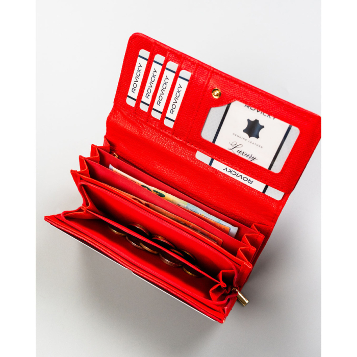 Portofel mare de damă roșu din piele ecologică, model în relief - 4U CAVALDI PTR-CHWJ-05-4788 [6]