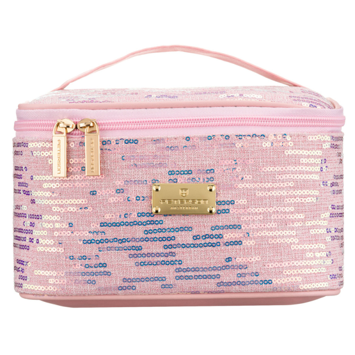 Geantă cosmetică de călătorie din material sintetic roz, decorată cu paiete - Peterson PTR-PTN KOS-DA-18-3538 P [2]