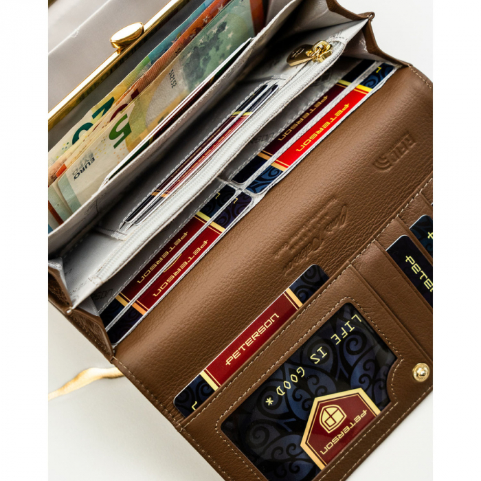 Portofel din piele pentru femei Peterson PTR-PTN PS122-HNL BROWN [7]