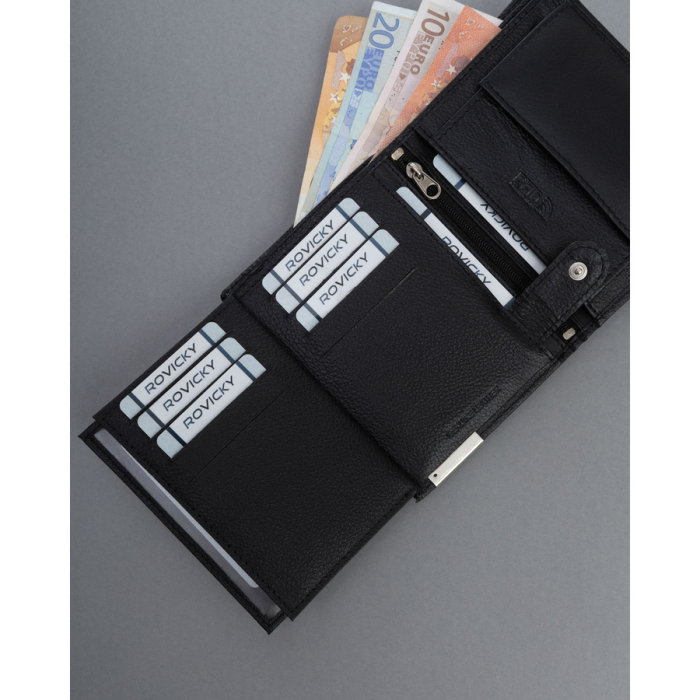 Portofel mare bărbătesc din piele neagră, fără închidere exterioară - 4U Cavaldi PTR-N4-P-PDM-BL BLACK [8]