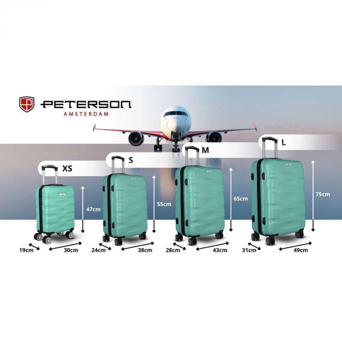 Valiză mică de cabină de culoarea mentă cu mâner telescopic extensibil - Peterson PTR-PTN 5806-W-XS-4374 L [4]