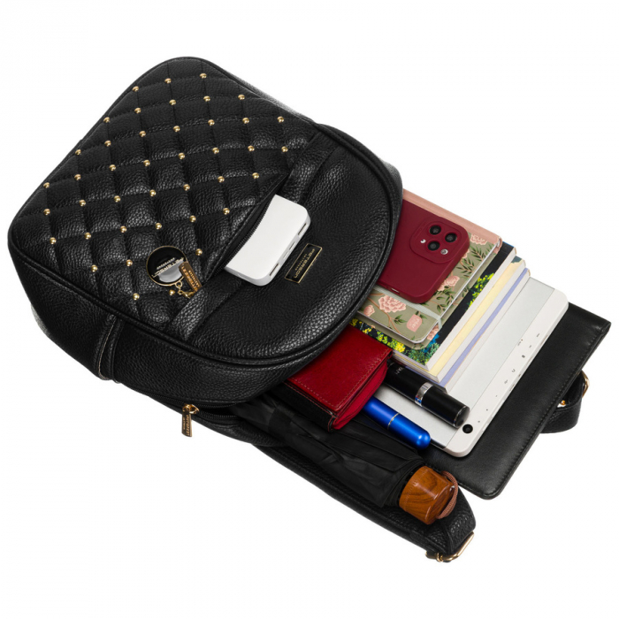 Rucsac mic, matlasat și la modă, de culoare neagră, pentru femei, confecționat din piele ecologică de la Peterson PTR-PTN SPY-1-F19 BLACK [8]