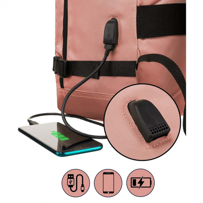Rucsac spațios, pentru cabină de călătorie, cu port USB în culoarea roz - Peterson PTR-PTN APP-6653 PINK [12]