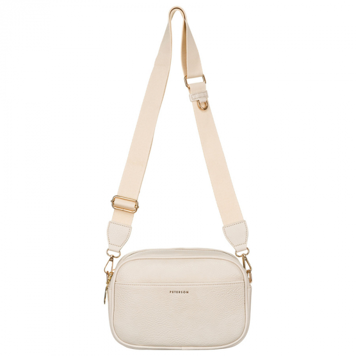 Geantă elegantă de damă bej cu accesorii aurii, două curea de umăr, piele ecologică Peterson PTR-PTN STY-2-F19 L.BEIG [8]