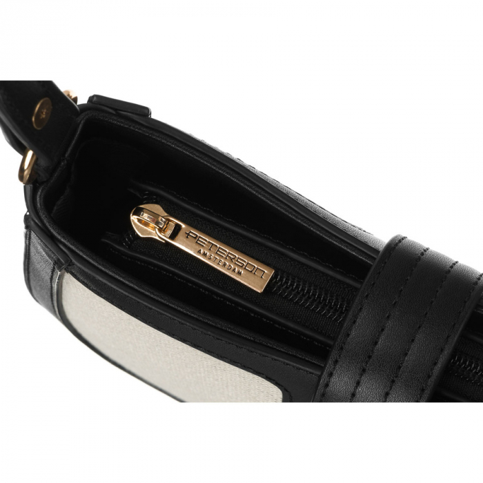 Geantă de damă bej din piele naturală și pânză Peterson PTR-PTN CAN-02 NAT-BLACK [4]