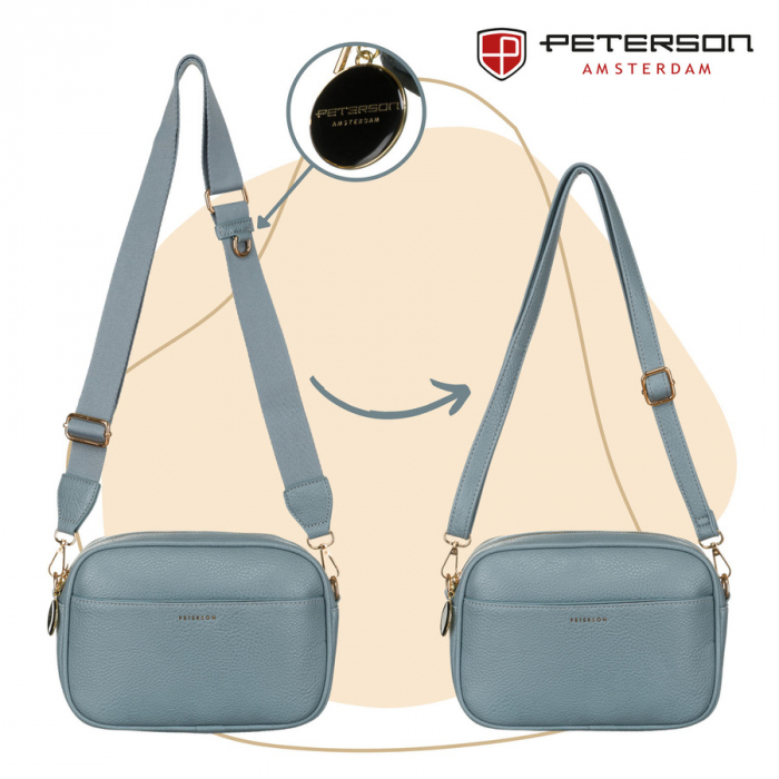 Geantă de damă albastră crossbody cu curea de umăr îngustă și lată, piele ecologică, Peterson PTR-PTN STY-2-F19 BLUE [10]