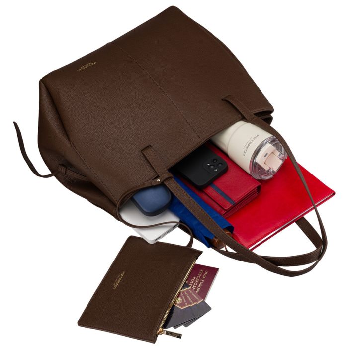 Geantă de damă maro, din piele ecologică, cu husă practică inclusă - Peterson PTR-PTN TOR-ALE-26 BRWON [10]