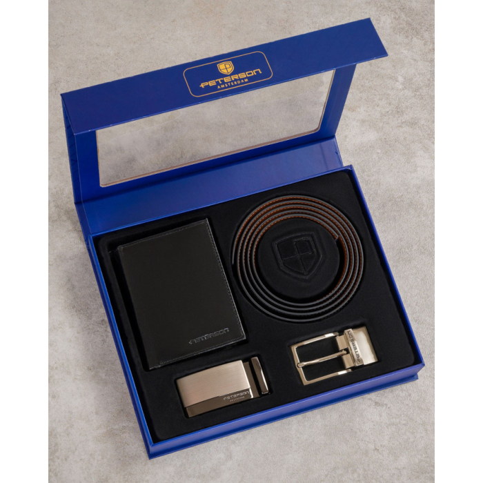 Set cadou: Portofel vertical din piele neagră și curea reversibilă cu catarame interschimbabile - Peterson - Leonardo – L’Artigiano [3]