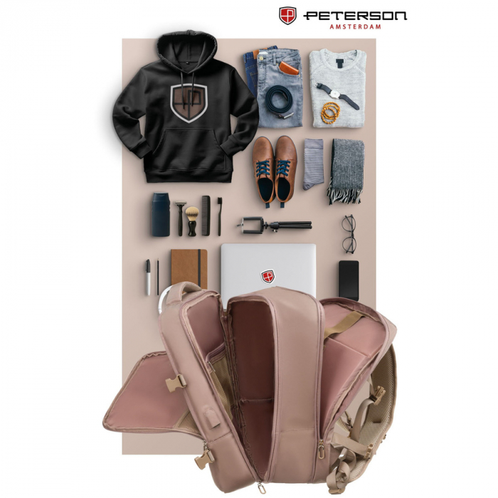 Rucsac de călătorie bej cu port USB - Peterson PTR-PTN 24421-5081 BEIGE [13]