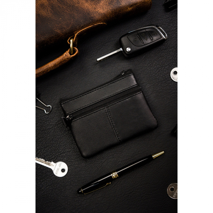 Husa neagra pentru chei din piele naturala cu buzunare cu fermoar PTR-KC-01-PDM BLACK [3]