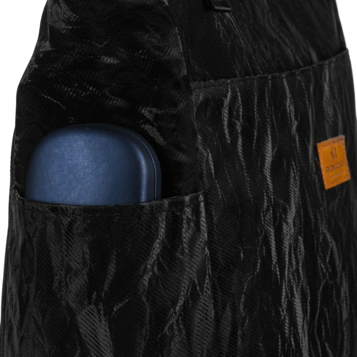 Geantă mare de damă neagră din poliester cu model, cu închidere cu fermoar - Rovicky PTR-R-TZ-01-2356 BLACK W [7]
