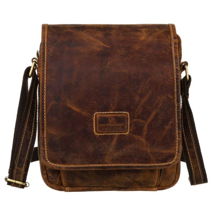 Geantă bărbătească din piele maro cu clapă - Peterson PTR-PTN 015-TMH-6570 TAN [2]