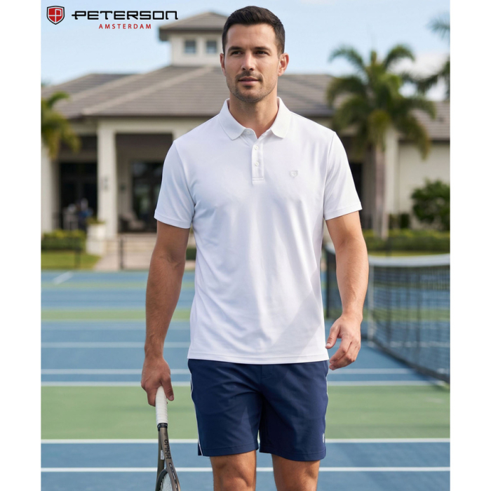 Tricou polo alb bărbătesc, croială regulată, mărimi de la M la XL - Peterson [5]
