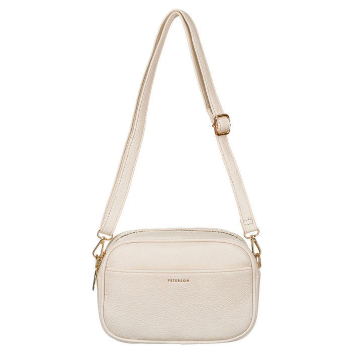 Geantă elegantă de damă bej cu accesorii aurii, două curea de umăr, piele ecologică Peterson PTR-PTN STY-2-F19 L.BEIG [9]