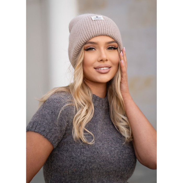 Căciulă beanie bej pentru femei, mărime universală, cu sigla mărcii - Peterson PTR-PTN HAT-10-5516 KHAK [8]
