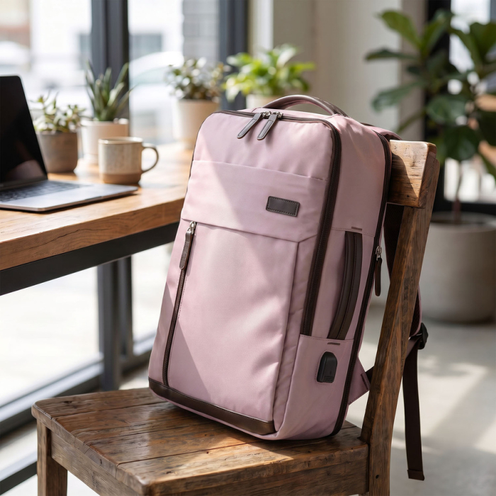 Rucsac de călătorie roz din poliester cu port USB - Peterson [4]