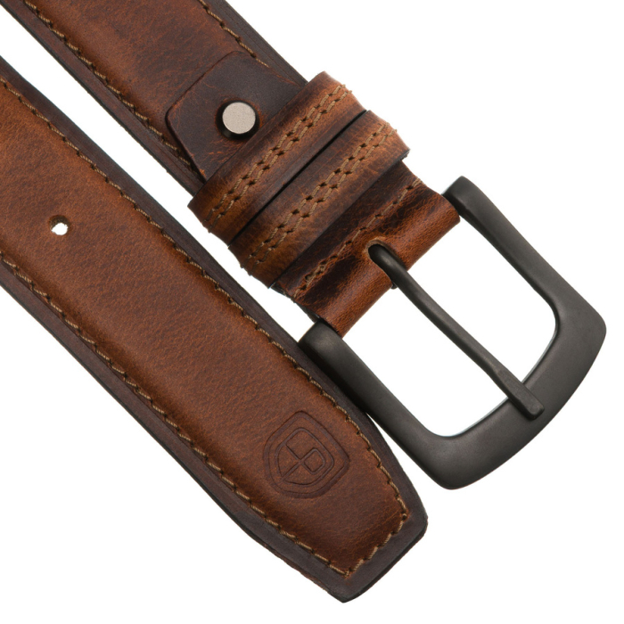 Curea bărbătească din piele maro cu cataramă clasică și două găici - Peterson PTR-PTN LTP-32 [4]