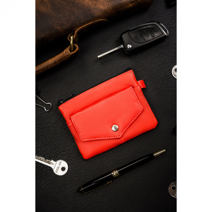 Husa din piele naturala de culoare portocalie cu buzunare cu fermoar PTR-KC-01-PDM ORANGE [2]