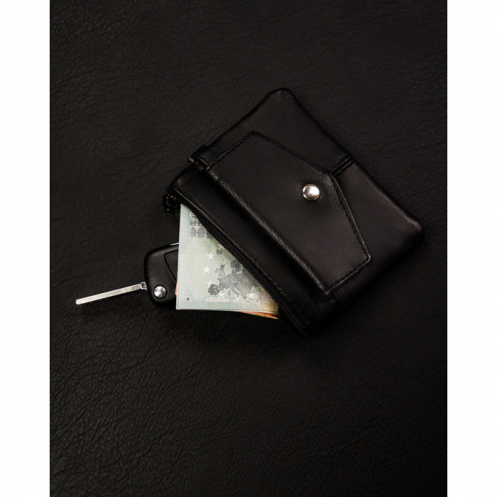 Husa neagra pentru chei din piele naturala cu buzunare cu fermoar PTR-KC-01-PDM BLACK [6]
