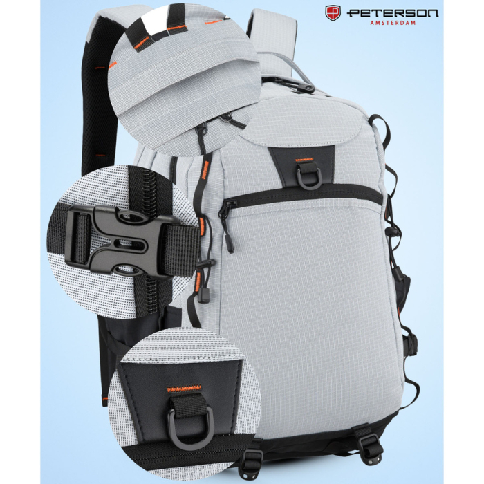 Rucsac mare, turistic, din poliester gri, cu două compartimente, cu fermoar - Peterson [9]