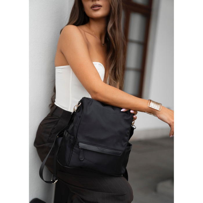 Rucsac negru de damă din nailon și piele ecologică cu bretele reglabile - Peterson PTR-PTN JN-12-0191 BLACK [3]