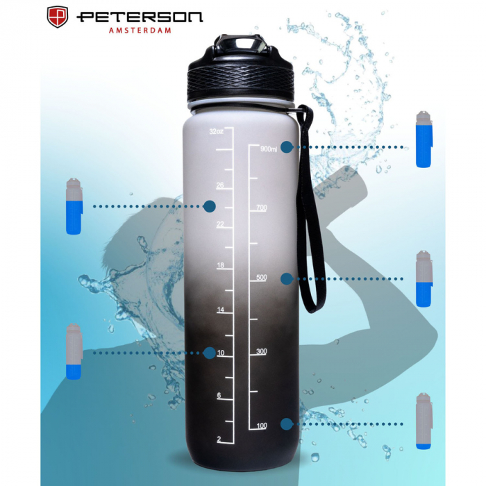 Sticlă de apă alb-negru de 1000 ml cu pai - Peterson PTR-PTN HY-8014-1L-9591 [4]