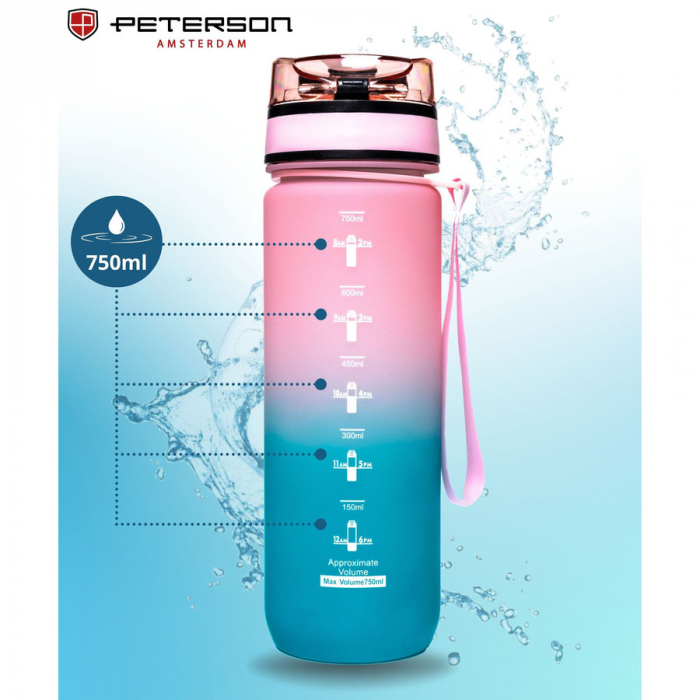 Sticlă de apă Tritan albastră și roz cu șnur practic - Peterson PTR-PTN HY-001-750-9508 [4]