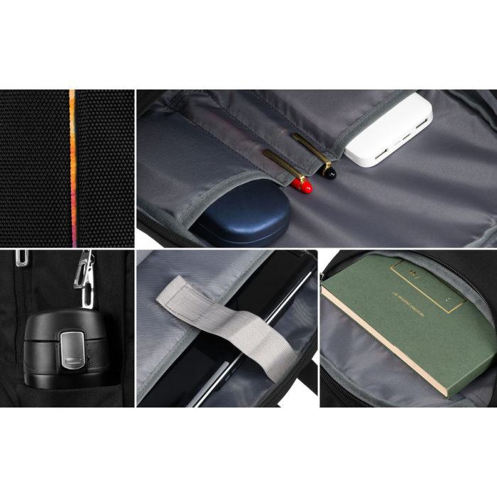 Rucsac urban, încăpător, din nailon negru, cu compartiment pentru laptop - Peterson PTR-PTN 24400-6904 BLACK [14]