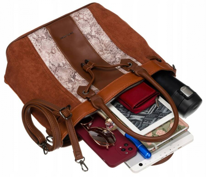 Geanta de dama din piele ecologica cu motiv piele de sarpe - David Jones PTR-6885-5 COG [7]