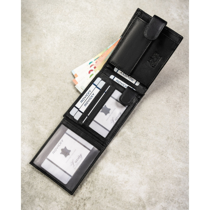 Portofel bărbătesc mare, negru, din piele naturală, cu sistem RFID și închidere cu capsă - Rovicky PTR-0670L-RVD-0222 BLACK [7]