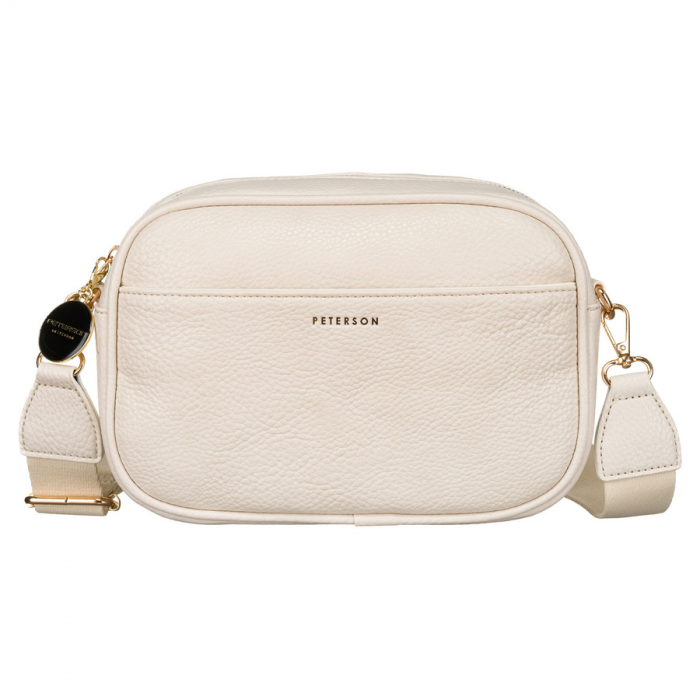 Geantă elegantă de damă bej cu accesorii aurii, două curea de umăr, piele ecologică Peterson PTR-PTN STY-2-F19 L.BEIG [2]