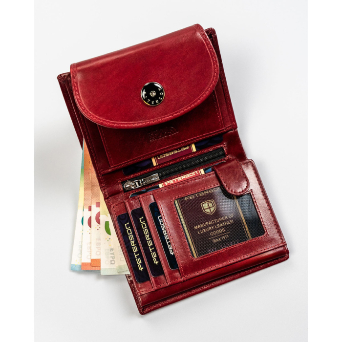 Portofel de damă din piele naturală, de culoare roșie, cu închidere cu capsă - Peterson PTR-PTN 70614-9-TVT RED [6]