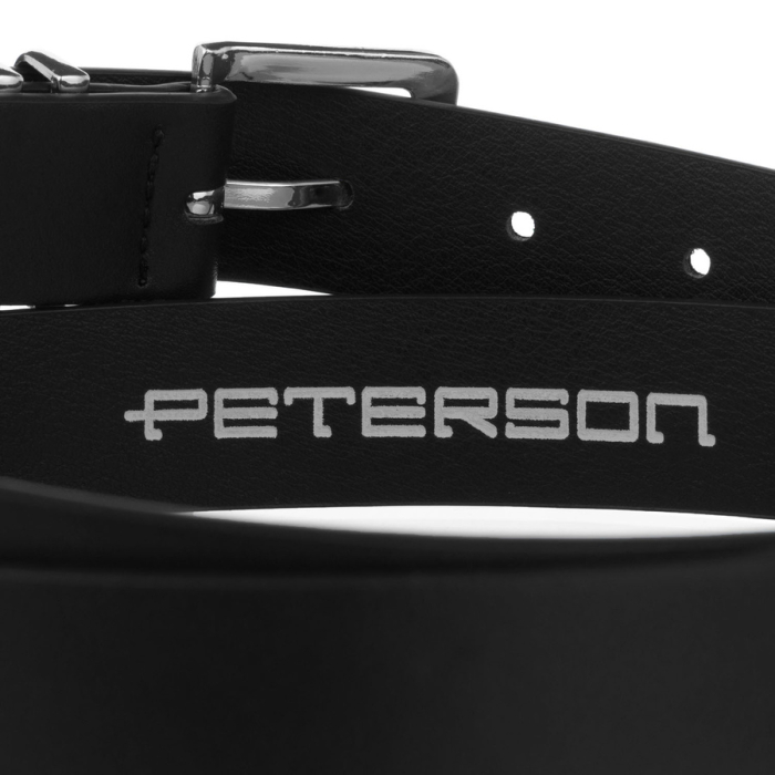 Curea de damă neagră, îngustă, din piele ecologică, cu cataramă argintie - Peterson PTR-PTN STU-17S1 [5]