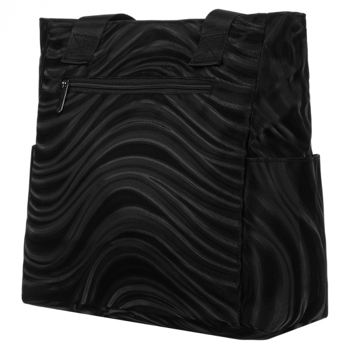 Geantă mare de damă din poliester negru cu model ondulat - Rovicky PTR-R-TZ-01-2394 BLACK W [3]
