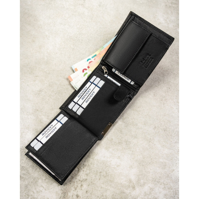 Portofel mare bărbătesc din piele naturală, de culoare neagră, cu sistem RFID - 4U Cavaldi PTR-N992-P-PDM-BL BLACK [7]