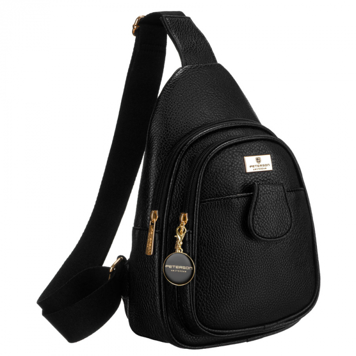 Geantă crossbody neagră pentru femei, rucsac, pe un singur umăr, piele ecologică, Peterson PTR-PTN SSY-1-F19 BLACK [6]