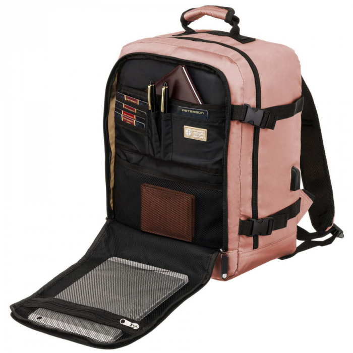 Rucsac spațios, pentru cabină de călătorie, cu port USB în culoarea roz - Peterson PTR-PTN APP-6653 PINK [8]