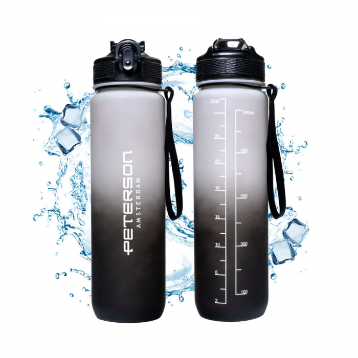 Sticlă de apă alb-negru de 1000 ml cu pai - Peterson PTR-PTN HY-8014-1L-9591 [1]