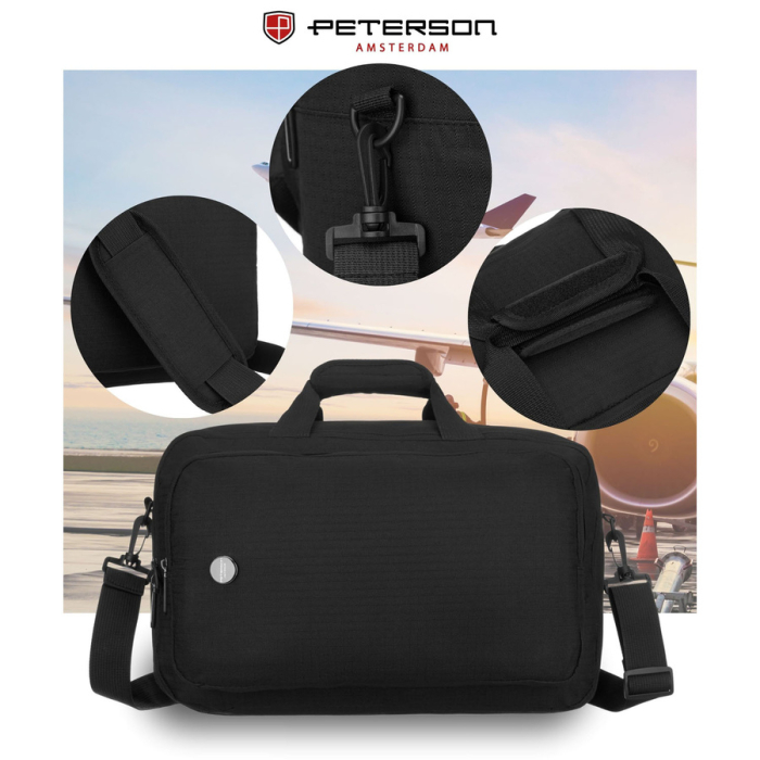 Rucsac de călătorie negru cu închidere cu fermoar, perfect pentru bagajul de mână - Peterson PTR-PTN WRONA-9638 BLACK [11]