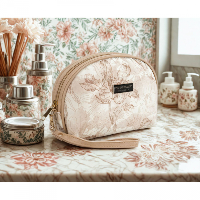 Geantă cosmetică compactă, bej, pentru femei, cu imprimeu botanic - Peterson PTR-PTN KOS-J01-0062 L03 [3]