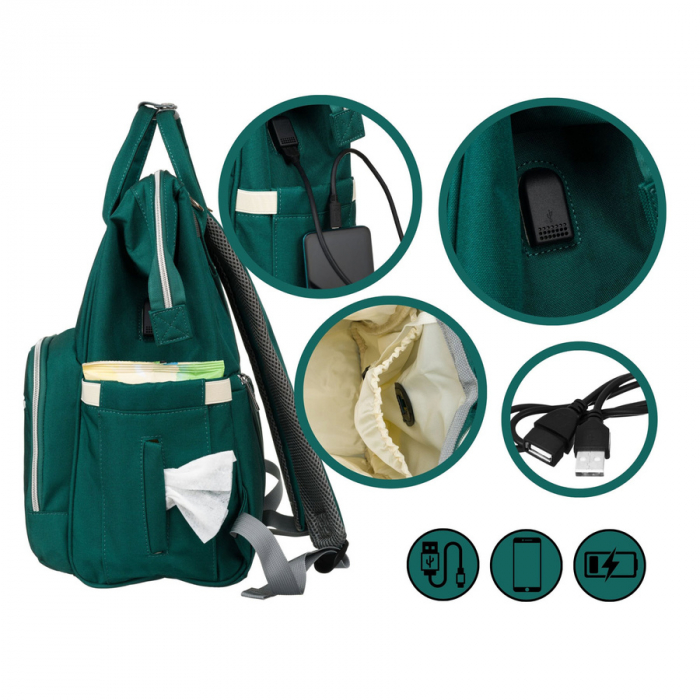 Rucsac multifunctional pentru mamici cu buzunare cu fermoar de culoare verde - Peterson PTR-PTN MB1-5985 GREEN [3]